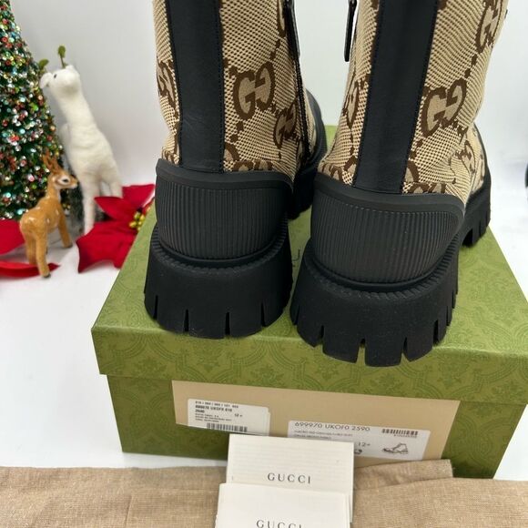 Men’s Gucci maxi GG logo combat boots size 12.5 made in Italy - Picture 9 of 10